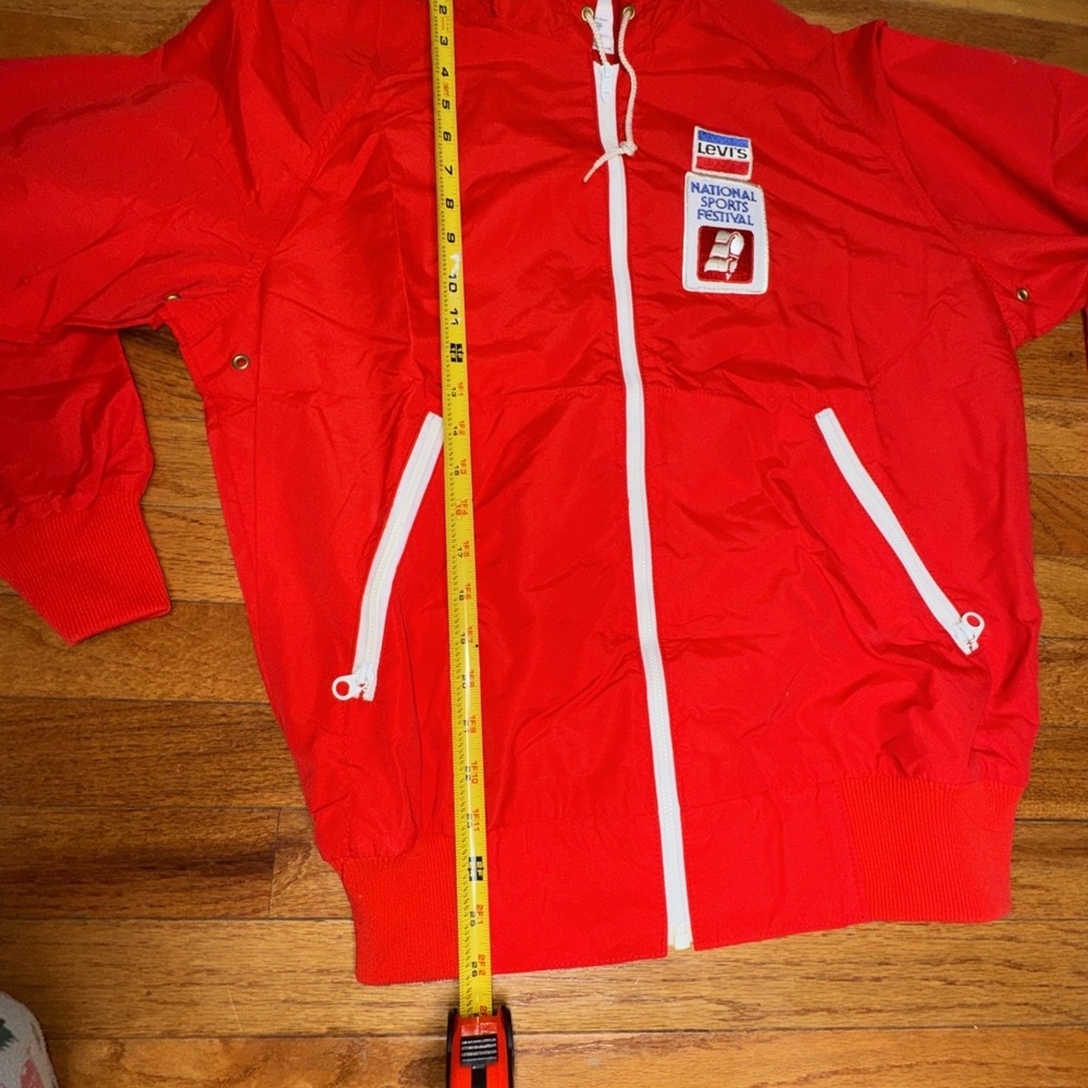 Vintage 60s Levis Hooded National Sports Festival Jacket Light Windbreaker M Red - Picture 5 of 13